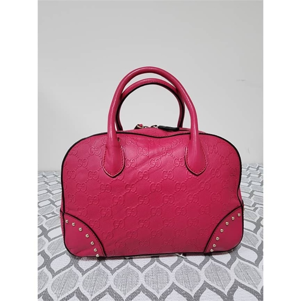 Authentic GUCCI Bright Diamante Textured Leather Top Handle Bag Pink - Picture 4 of 16